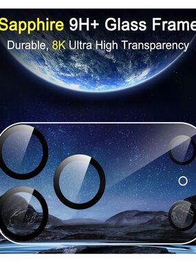Includes 6 lens protectors, Sapphire 9H+ Glass - Clear Black Accent